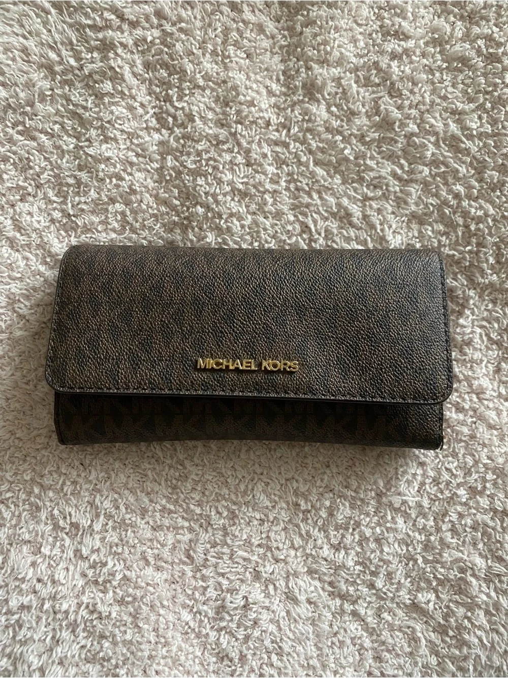 Michael Kors Brown Trifold Wallet with Gold Hardware